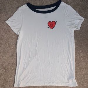 Cute tee with navy collar and heart patch